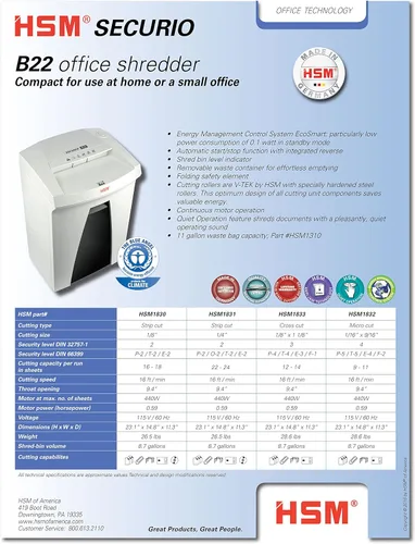 Miniatura 2 de HSM SECURIO B22c, trituradora de 12-14 hojas, corte transversal, capacidad de 8.7 galones