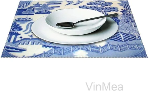 Miniatura 2 de Manteles individuales de lona tradicionales del siglo XIX con sauce azul chino, mantel individual para cocina, comedor, oficina en casa, cocina