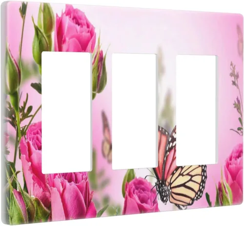 Miniatura 131 de Cubierta de interruptor de luz rosa brillante con purpurina de 1 banda, sin dispositivo, placa de pared en blanco decorativa para adolescentes, Rosa