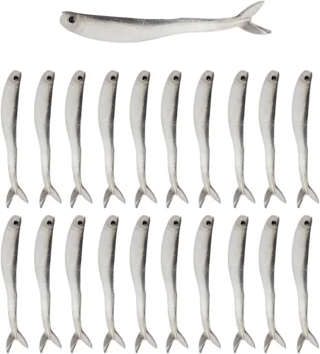 20 unids 10 unids/bolsa 3.1 in gusanos de camarón suave cebo de pescado plata silicona wobblers equipo de pesca jigging cebo de pesca jig cabeza cebo
