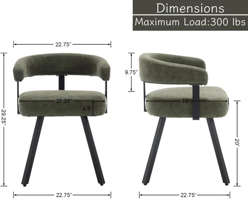 Miniatura 2 de Shunzhi Juego de 2 sillas de comedor modernas de cuero verde tapizadas, cómodas sillas de cocina, sillas auxiliares sin brazos con respaldo abierto