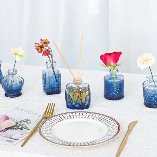 Miniatura 2 de Fixwal 36 Jarrones de Brotes Azules de Vidrio Juego de Jarrones de Brotes, Jarrones Pequeños para Flores, Jarrones de Brotes para Centros de Mesa
