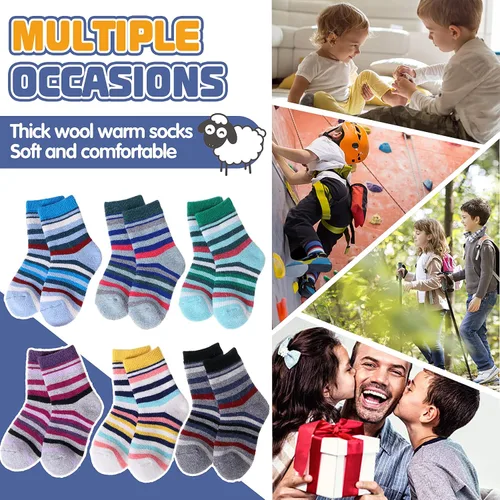 Miniatura 82 de ANTSANG Calcetines de Lana, Calcetines Térmicos Cálidos y Gruesos Tipo Crew Boot para Niños Pequeños, Niños y Niñas, 6 Pares