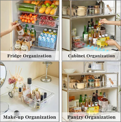 Miniatura 4 de Paquete de 2 contenedores enrollables para nevera, cajón extraíble con ruedas, organizador de refrigerador, cubos con asas, organizador de frutas