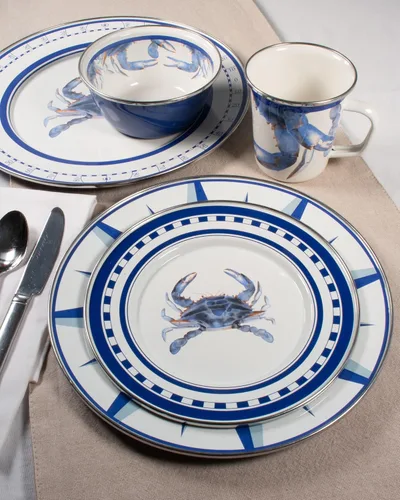 Miniatura 3 de Golden Rabbit Enamelware - Patrón de cangrejo azul - Bandeja redonda de 20 pulgadas para servir