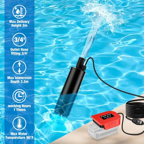 Miniatura 7 de Bomba de transferencia de agua compatible con batería Bauer de 20 V, 30 L/min, elevación de 15 pies, bomba de agua con potencia máxima de 7 A, bomba