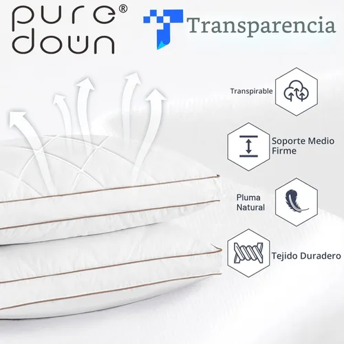 Miniatura 2 de puredown Almohadas de plumas de ganso y plumón, almohadas de lujo premium con funda 100% algodón, paquete de 2, tamaño estándar, 20 x 26 pulgadas
