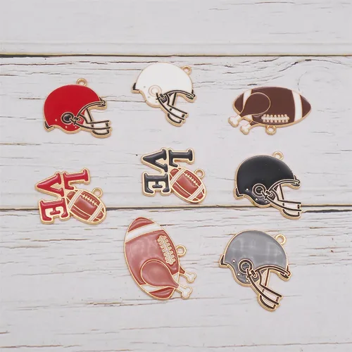 Miniatura 5 de yaokan Paquete de 16 dijes esmaltados para casco de fútbol americano – I Love Sports Rugby Ball Colgantes para bricolaje, collar, pulsera, aretes