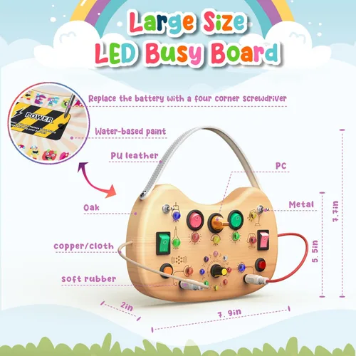 Miniatura 2 de flycoost - Tablero de actividades Montessori para niños pequeños, de madera con 17 luces LED, juguetes de viaje para niños de 1 a 3 años, con Juego