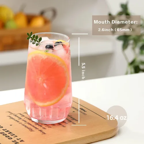 Miniatura 2 de Wlasss Juego de 4 vasos de vidrio transparente de 16.4 onzas, vasos de agua para cerveza, jugo, mojito, té helado, cristalería apta