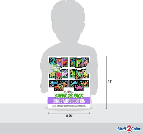 Miniatura 8 de Paquete de 18 pósteres de terciopelo mullido para colorear (edición de dinosaurios), artes y manualidades para niños y niñas, ideal para después