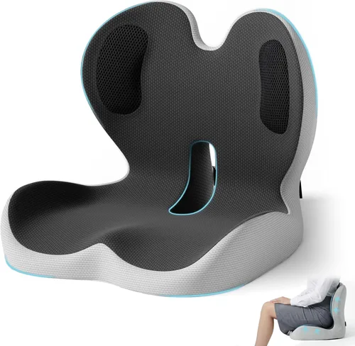 Miniatura 11 de Cojín de asiento, cojín para silla de oficina con almohada de apoyo lumbar, diseño ergonómico para sentarse prolongadamente, ciática, alivio