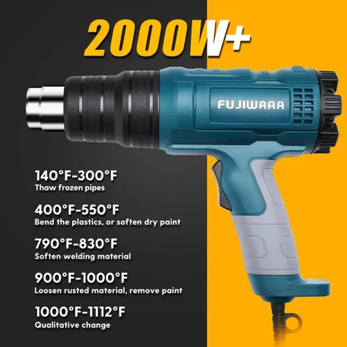 Miniatura 7 de Kit de pistola de calor de 2000 W con temperatura variable 5 boquillas, pistola de aire caliente ajustable de 122 °F a 1112 °F de calentamiento