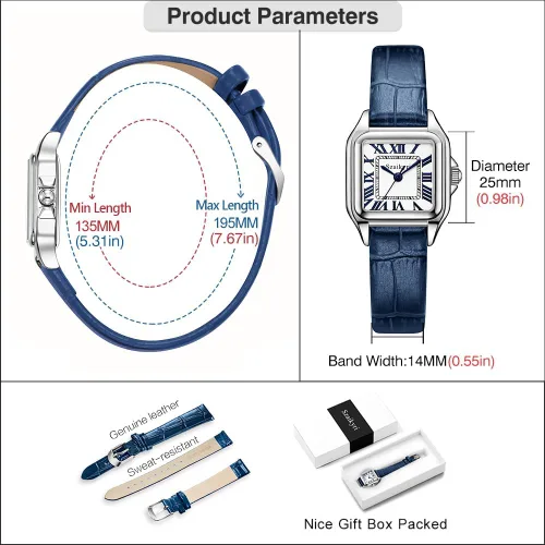 Miniatura 6 de Classic Relojes cuadrados de mujer con números romanos, de vestir, informal