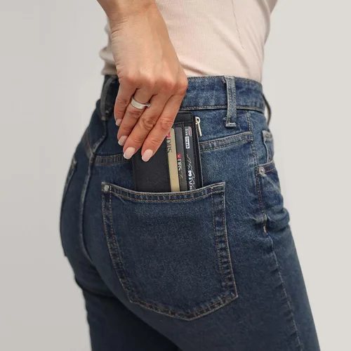 Miniatura 8 de Sodsay Estuche para tarjetas, cartera delgada con bolsillo frontal, para mujer, sujetatarjetas con llavero Slim, Front Pocket, Credit Card Holder