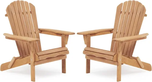Juego de 2 sillas Adirondack plegables de madera para jardín y exteriores, construcción de madera de cedro maciza, cómodos reposabrazos y respaldo