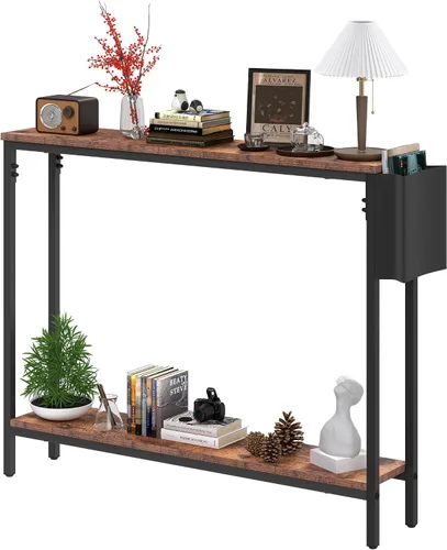 Miniatura 8 de Bigbiglife Mesa de Consola de Entrada de 39.4", Mesa de Sofá Estrecha Industrial de 2 Niveles con Estantes de Almacenamiento para Pasillo, Sala