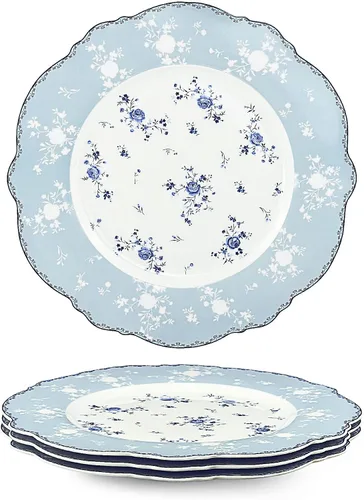 Miniatura 7 de fanquare Juego de 4 cuencos de ensalada de porcelana de 8 pulgadas, platos florales redondos para sopa, pasta, postre, fruta