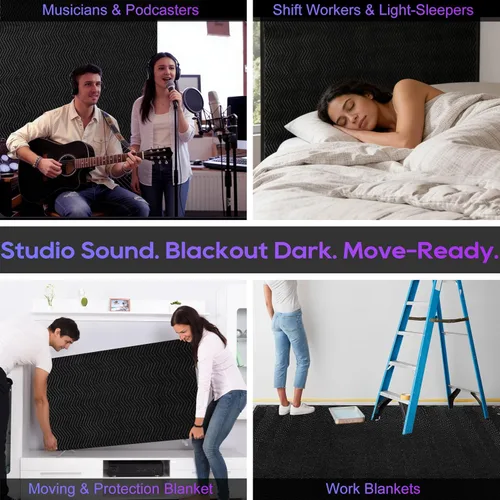 Miniatura 9 de 2 Piezas de Manta de Amortiguación de Sonido Grande 48" x 80", Manta Acústica de 850GSM con Ojales, Mantas de Absorción de Sonido de Estudio