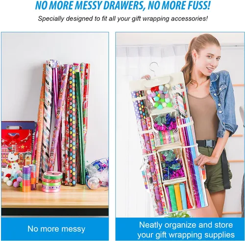 Miniatura 6 de Freegrace Organizador de papel de regalo colgante de doble cara – Bolsa grande de almacenamiento de papel de regalo de 16 x 41 pulgadas – Bolsa