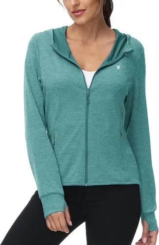 Miniatura 52 de TBMPOY Chaquetas con capucha y protección solar UPF 50+ para mujer, ligeras, de manga larga, para senderismo, exteriores, con cremallera completa