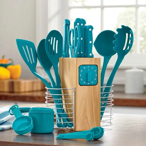 Miniatura 5 de Montgomery Ward Juego de 25 piezas de cubertería y utensilios, negro - Kit de preparación de cocina esencial para apartamento con cuchillos de mango