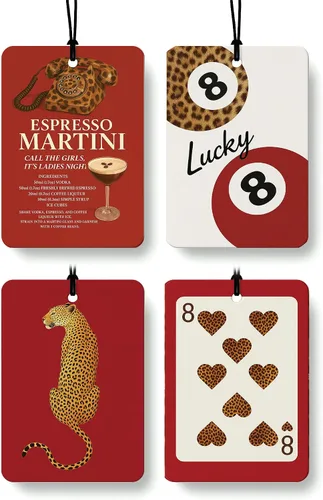Miniatura 9 de Dark Coquette - Ambientador femenino para automóvil, 4 piezas, retro negro Lucky 8 Ball Cheetah colgante ambientador para autos, armario, cajón