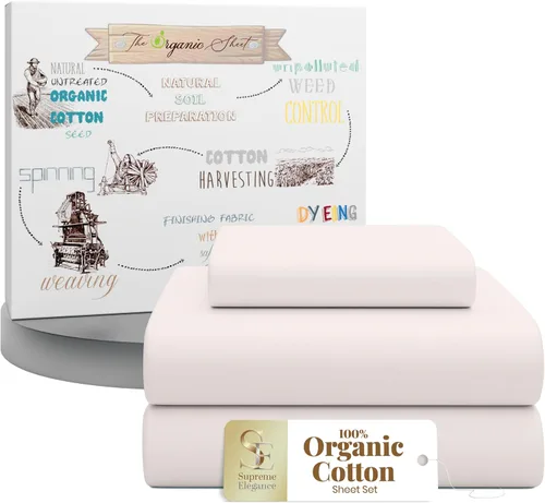 Miniatura 16 de Purity Home juego de sábanas suaves y frescas de 300 hilos de tejido de percal de 100 % algodón orgánico, sábana bajera para colchones de hasta 18