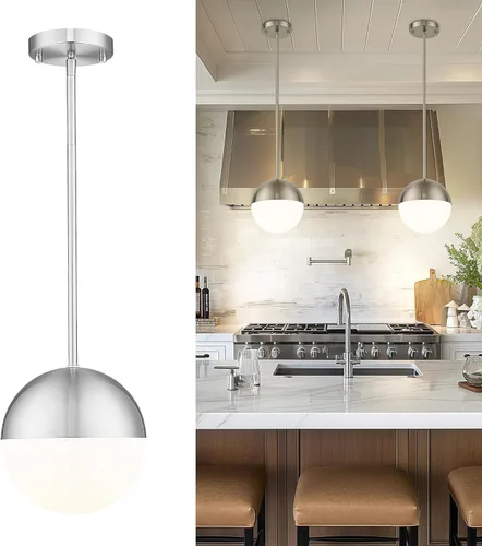 Miniatura 23 de LMS Luces colgantes negras de 8 pulgadas para isla de cocina, lámpara colgante moderna de globo con vidrio esmerilado, lámpara colgante Negro