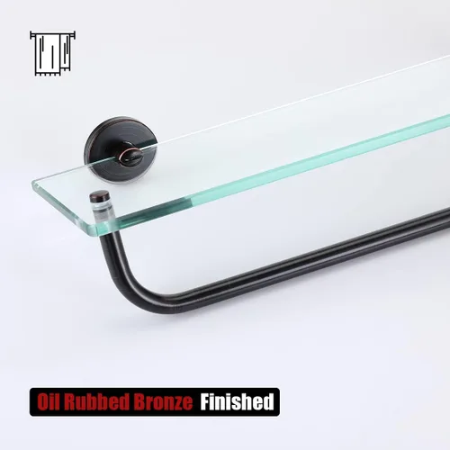 Miniatura 6 de JQK Estantería de baño de vidrio bronce, estante con toallero de 15 pulgadas de vidrio templado, almacenamiento para ducha de 16 por 5 pulgadas
