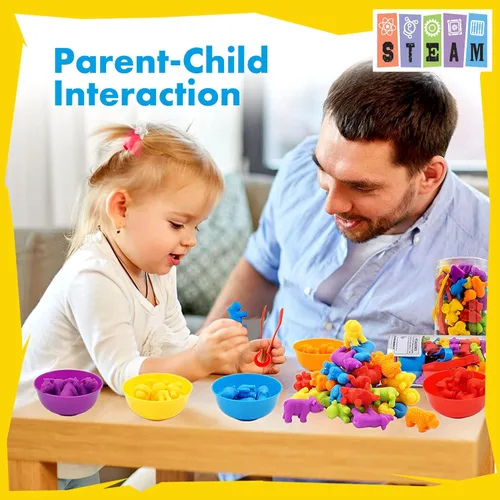Miniatura 7 de UNIQUE KIDS Juego de Juguetes Educativos de Conteo con Tazas de Clasificación – Juego de Entrenamiento de Clasificación de Colores Sensoriales