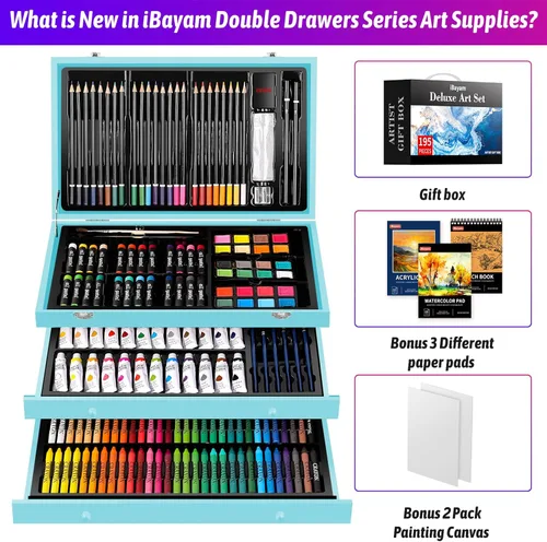 Miniatura 6 de iBayam Juego de Arte para Niños, Adolescentes, Niñas, Niños, Adultos, Caja de Regalo Deluxe de 195 Piezas con 3 Libretas de Dibujo, Lienzo A4, Kits