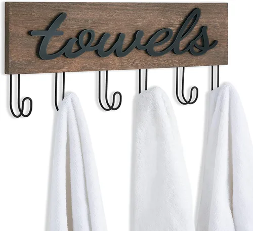 Miniatura 8 de Mkono Soporte de Toallas Montado en Pared, Toalleros para Baño, Decoración de Casa de Campo, Ganchos de Madera Rústica para Toallas, para Colgar