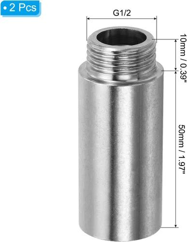 Miniatura 2 de PATIKIL Brazo de extensión de cabezal de ducha, paquete de 2 unidades de rosca macho a hembra de acero inoxidable G1/2 macho a hembra de 1.969 in