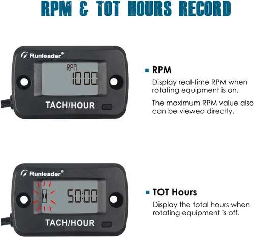Miniatura 2 de Runleader RL-HM019C - Medidor magnético de pastilla/hora para eje giratorio, recordatorio de mantenimiento LCD impermeable IP68 para lavadora a