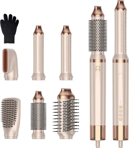Juego de cepillos de secado de pelo de alta velocidad 6 en 1, motor sin escobillas de 110,000 RPM para secado rápido, moldeador de aire de iones Rosa