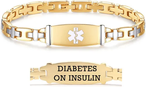 Miniatura 57 de LinnaLove Lady Medical Alert - Pulseras médicas de acero inoxidable para mujer, 7.5 pulgadas