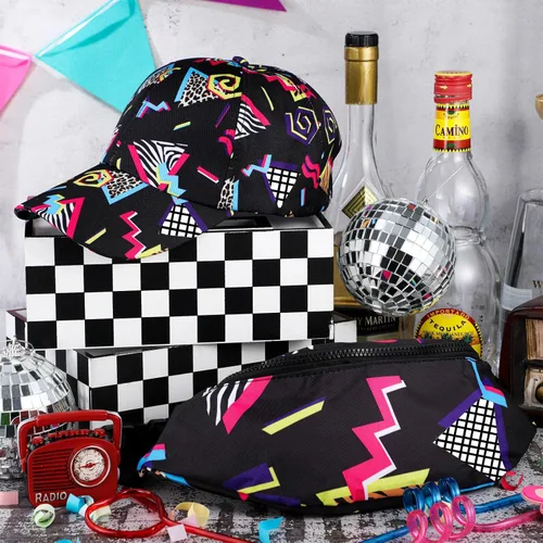 Miniatura 7 de Sotiff Trajes retro de 2 piezas de los años 80 y 90 para mujeres y hombres, riñonera y sombrero de los años 80, disfraces de los años 90, cintura