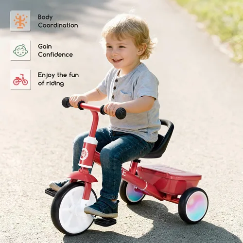 Miniatura 7 de Bobike Triciclo para niños de 2 a 5 años, triciclo con 2 ruedas de luz LED, bicicleta para niños pequeños con asiento de 3 posiciones y canasta Negro