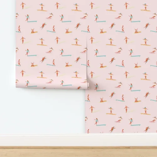 Miniatura 4 de Despegar y pegar papel tapiz Swatch - Chicas Surfers Rosa Surfing Girl Sport Hawaii Retro Ocean Nautical Beach Papel pintado personalizado extraíble