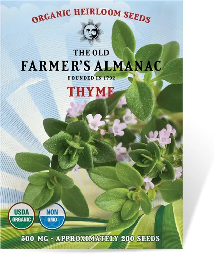 The Old Farmer's Almanac Semillas de tomillo orgánico – Aproximadamente 160 semillas – Certificado orgánico, sin OMG, polinizado abierto, reliquia