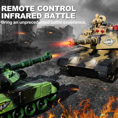 Miniatura 2 de Haktoys Tanque de batalla a control remoto a control remoto a escala 1:24, juguete militar con disparo infrarrojo, torreta giratoria, luces