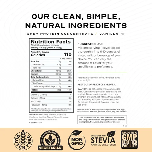 Miniatura 3 de Muscle Feast Polvo concentrado de proteína de suero alimentado con hierba, todo natural sin hormonas pasto criado, vainilla, 2 libras