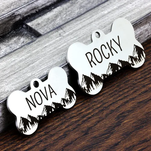 Miniatura 3 de Ultra Joys Etiqueta de identificación de mascotas de acero inoxidable con grabado frontal y trasero, etiquetas personalizadas para perro y placa
