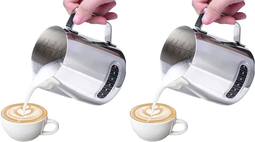 Miniatura 11 de Jarra para Espumar Leche, Dailyart 350ml/12oz Jarra para Espumar Leche de Acero Inoxidable 304 con Escala, Accesorios para Máquina de Espresso