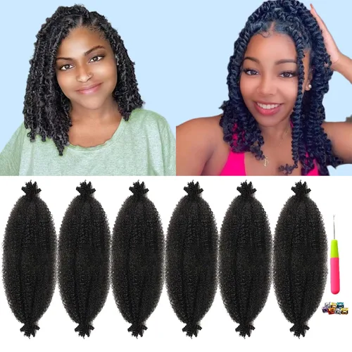 Miniatura 14 de Marley Twist - Cabello trenzado marrón Spring Twist de 18 pulgadas, cabello Marley para rastas suaves de imitación mariposa, cabello trenzado rizado