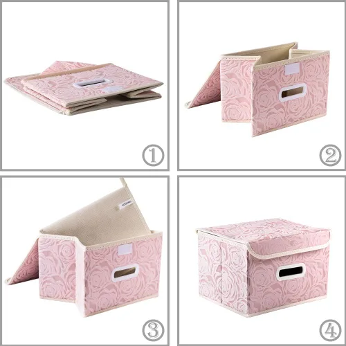 Miniatura 5 de PRANDOM Cajas de Almacenamiento Plegables con Tapas Cubos de Almacenamiento Decorativos de Tela Organizadores Contenedores Cestas con Tapa Asas Rosa