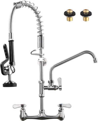 Miniatura 11 de Grifo de cocina comercial para montaje en pared con pulverizador de preenjuague de 21 pulgadas de altura, grifo de fregadero de cocina de 8 pulgadas