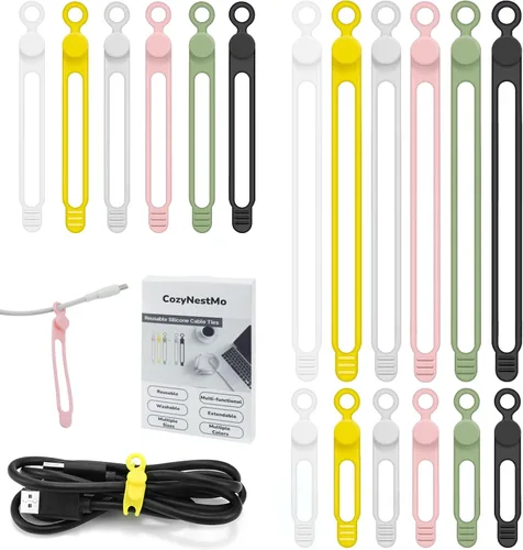 Miniatura 11 de Organizador de cables de silicona reutilizable de 3 pulgadas para cables de carga, cables de datos, cables de computadora, organización de cables