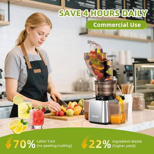 Miniatura 6 de Exprimidores comerciales de prensa en frío de 300 W, doble salida para jugo y pulpa, alto rendimiento, exprimidores de masticación, acero inoxidable